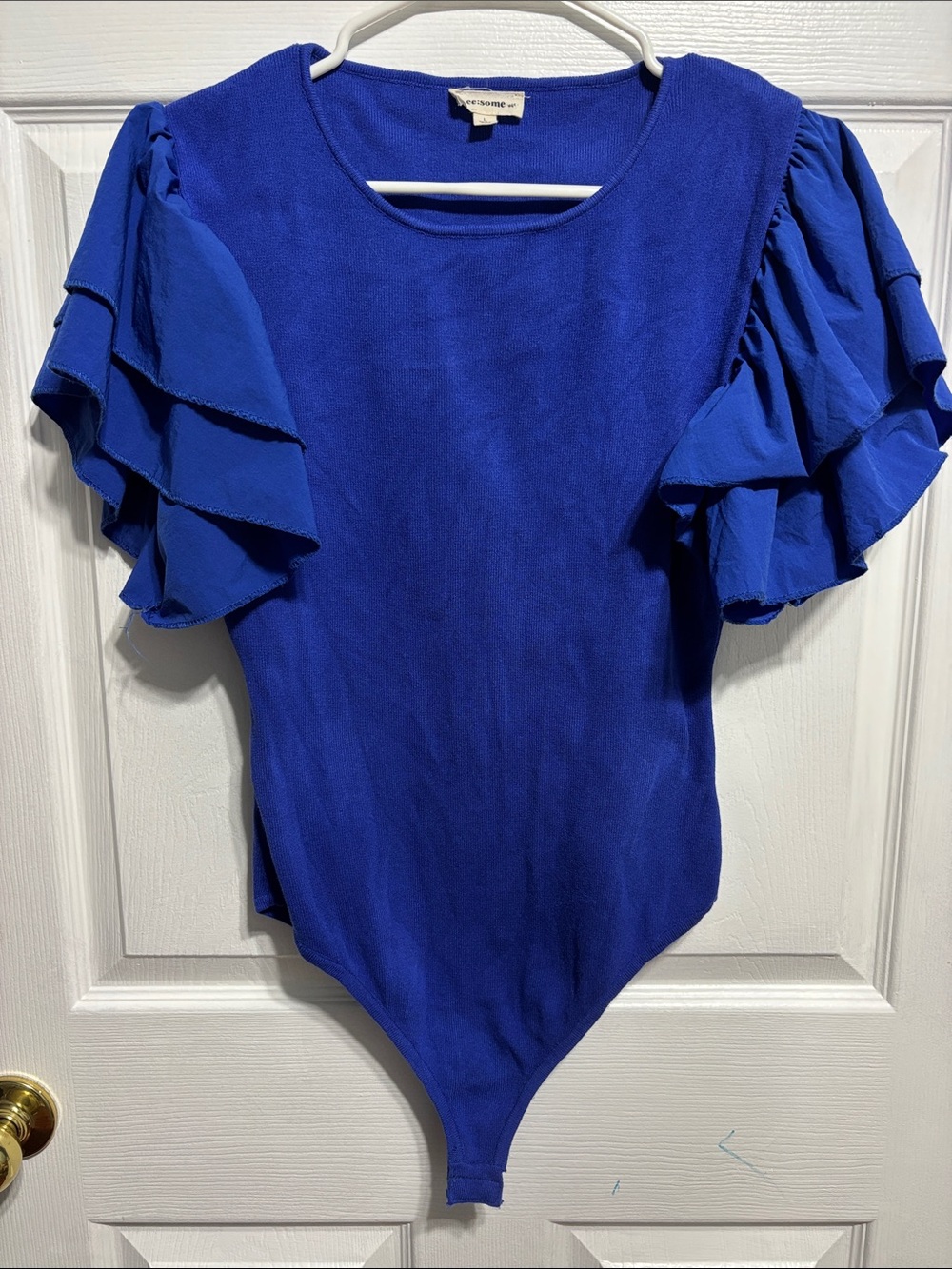 eesome Royal Blue Ruffle Sleeve Bodysuit size L